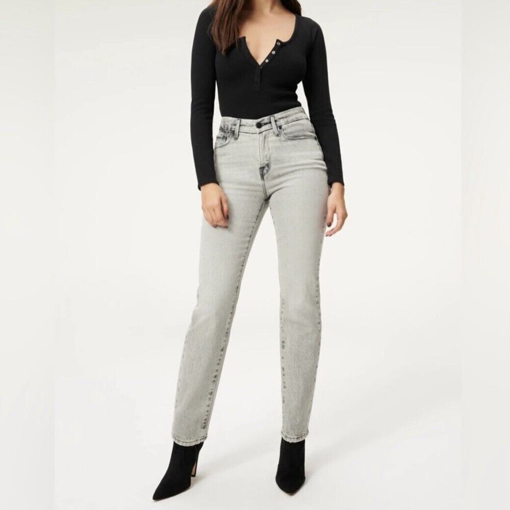 Good American Good Classic Low Jeans Size 2 / 26 Gray Black NWT